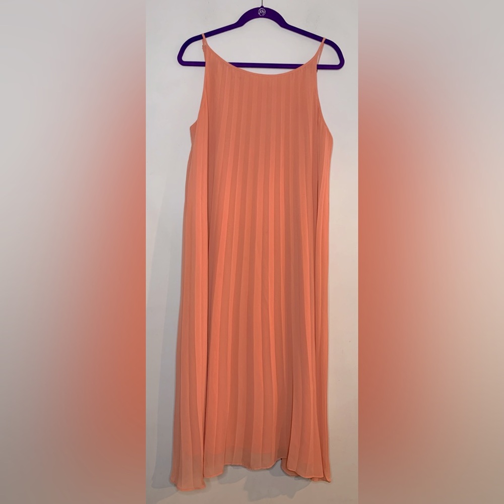 Peach Pleated MIDI Dress